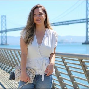 Love Stitch White Eyelet Wrap Blouse